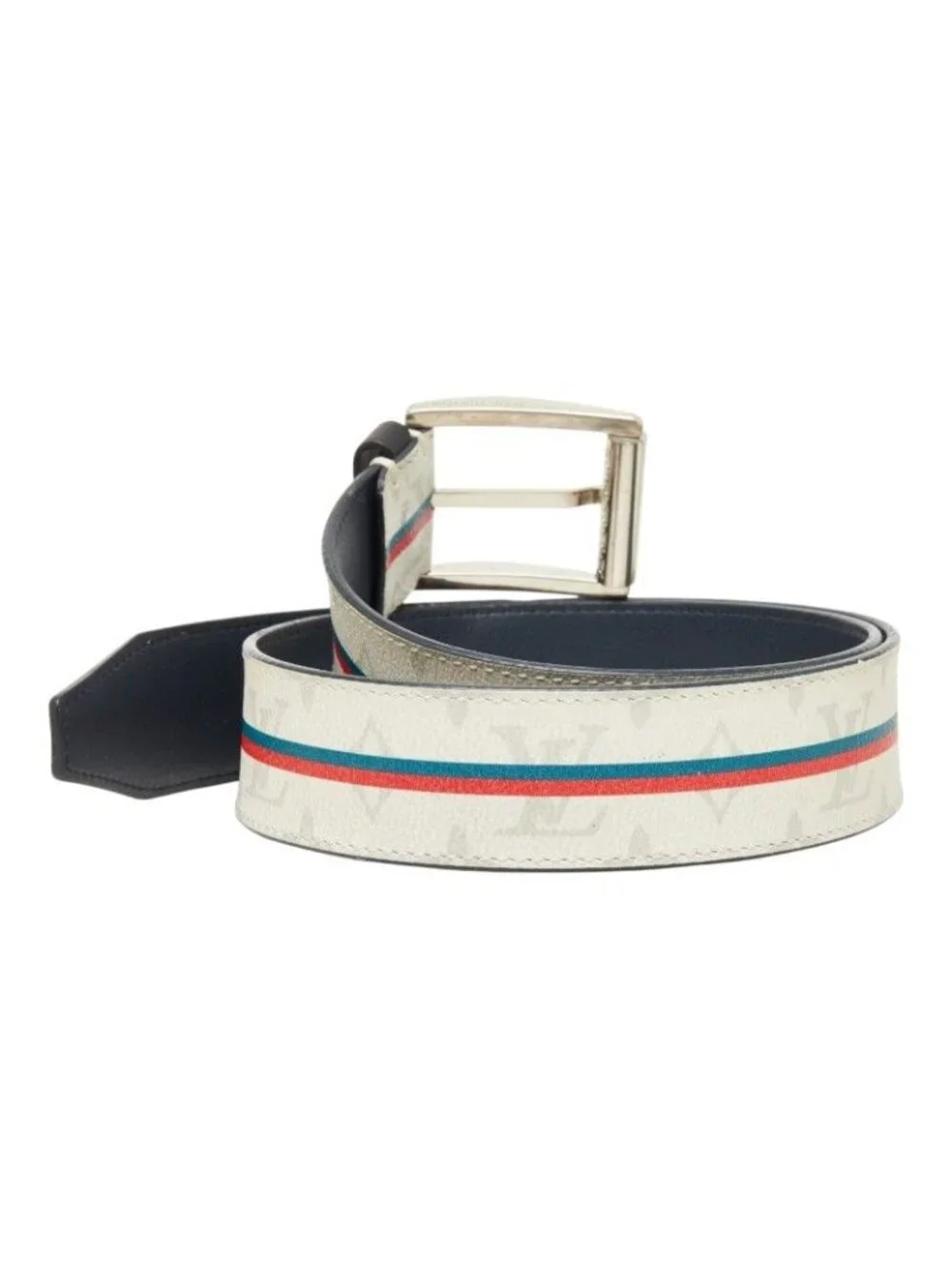 Louis Vuitton Monogram Ceintur Belt 85 34 Blanc White Gray Navy Leather
